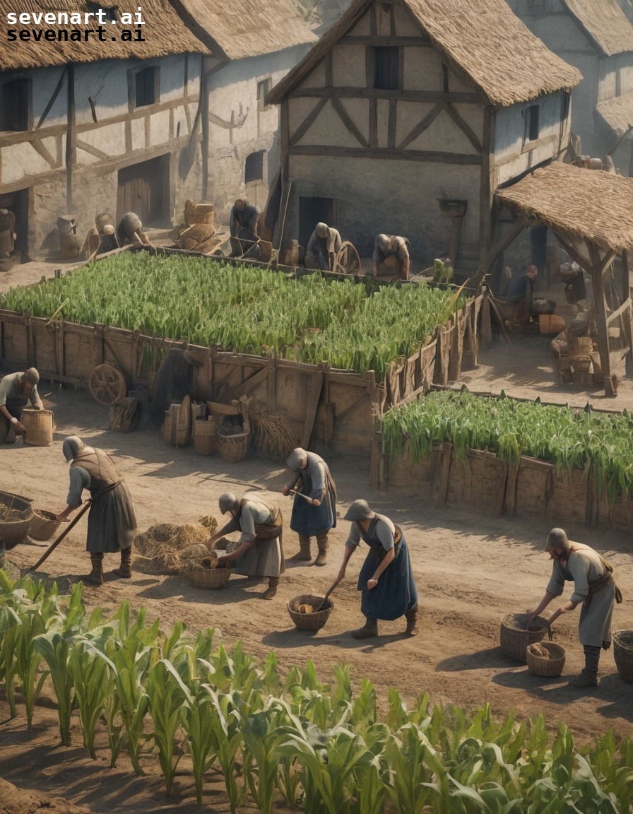 medieval, peasants, agriculture, village, countryside, middle ages