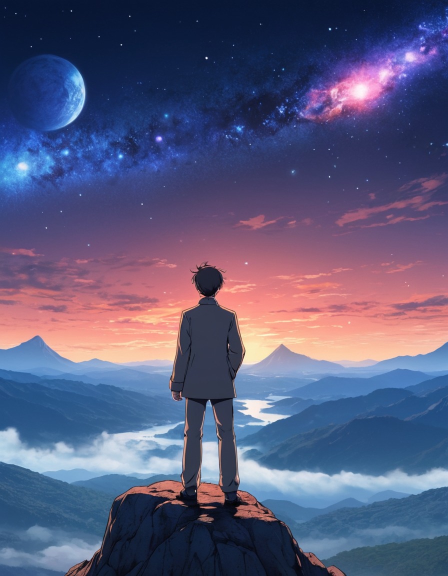 mountaintop, solitude, contemplation, friedrich nietzsche, universe, anime