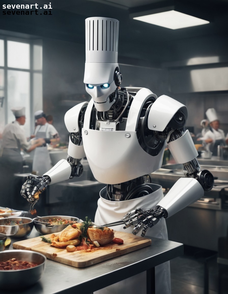 robot, chef, cooking, restaurant, busy, robots