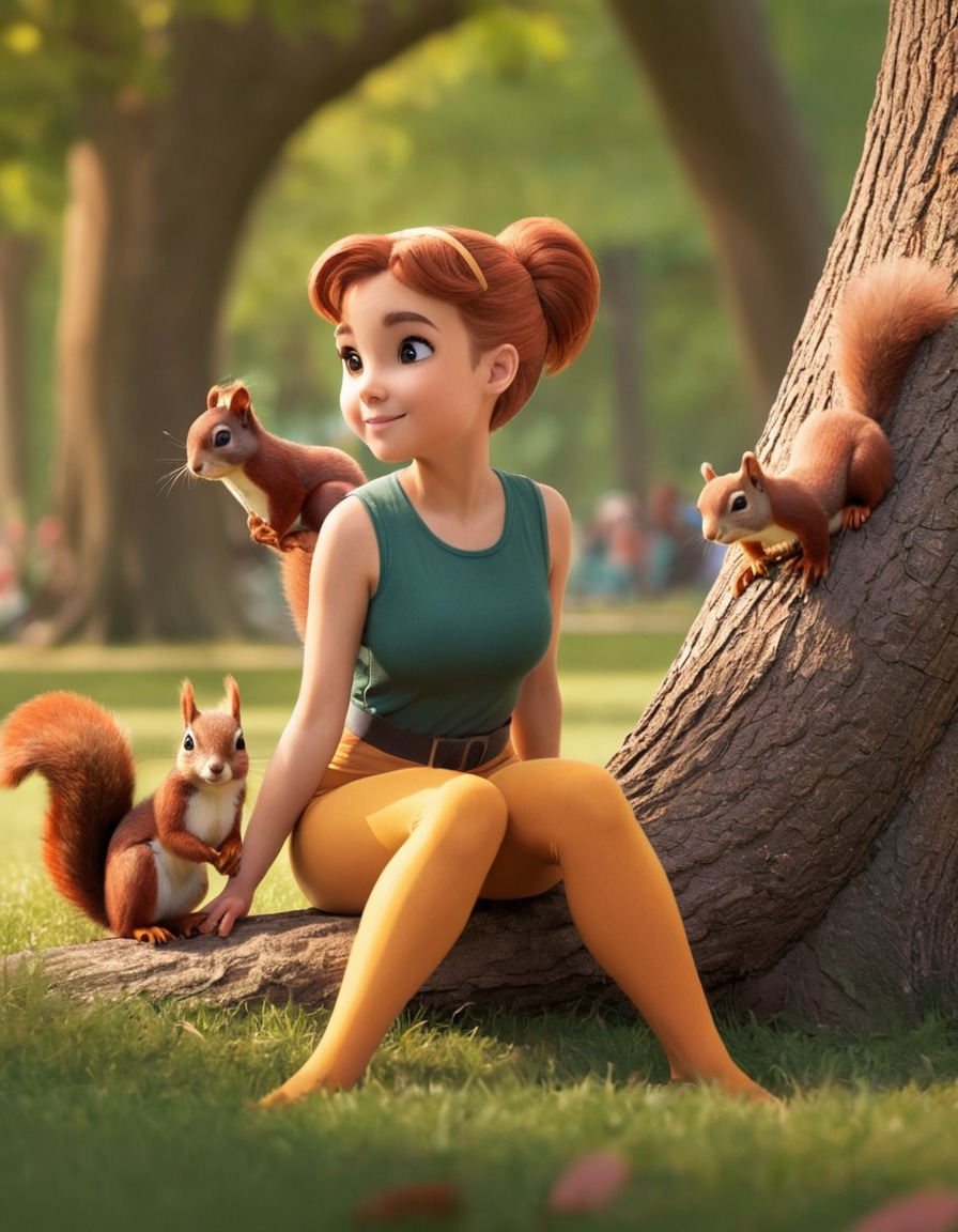 superhero, squirrel girl, park, relaxing, squirrel, superheroine, bikini