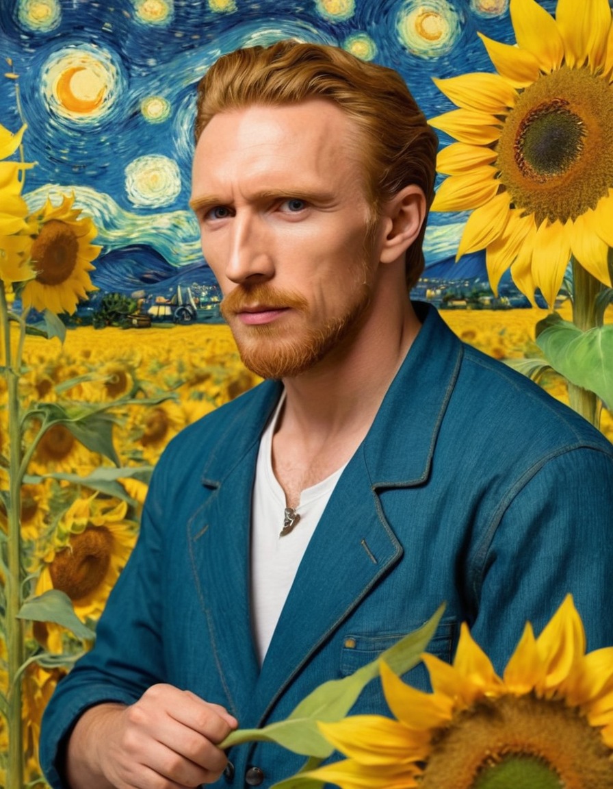 vincent van gogh, sunflowers, artist, studio, painting, expressionism, anime