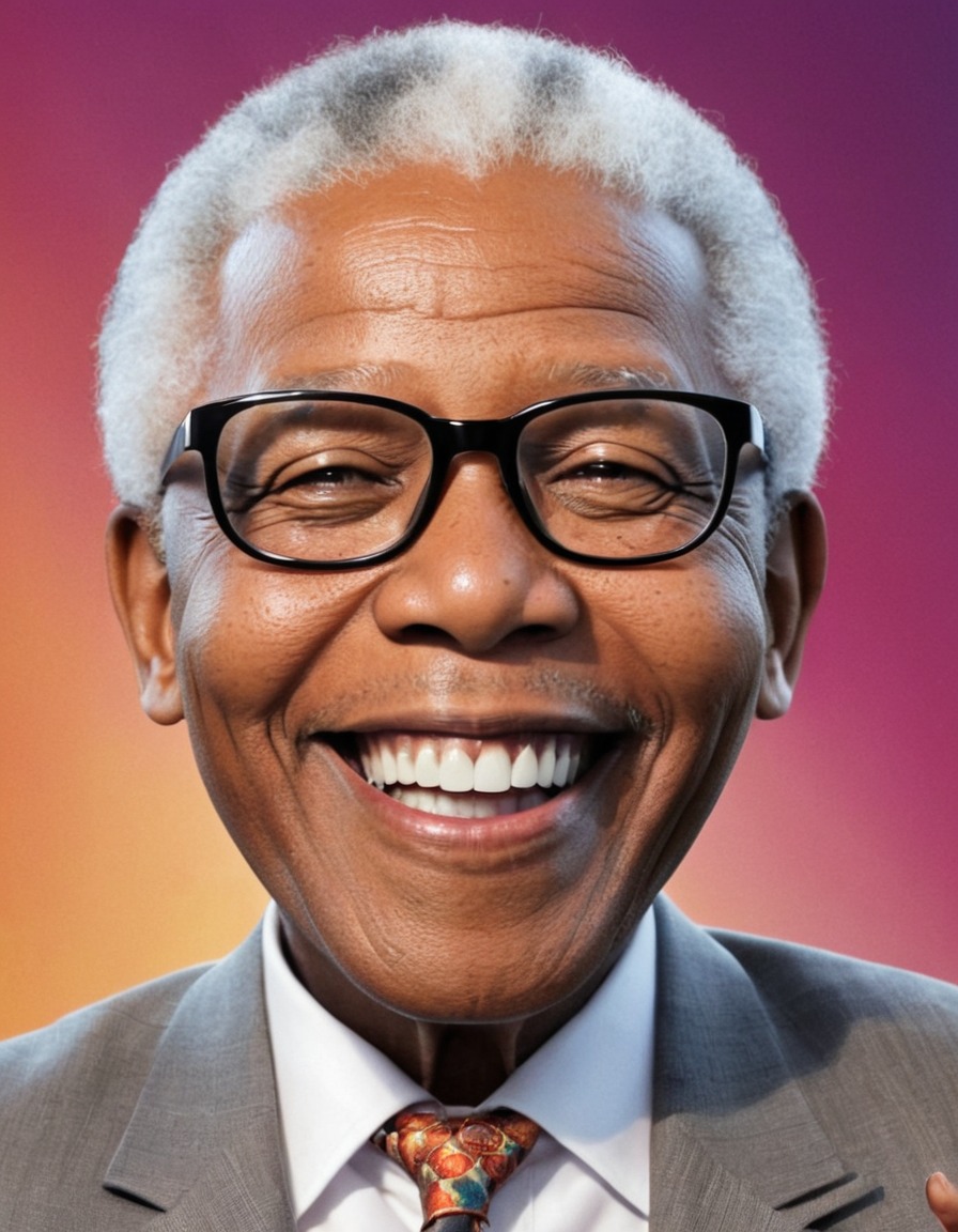 nelson mandela, caricature, oversized glasses, smile, funny