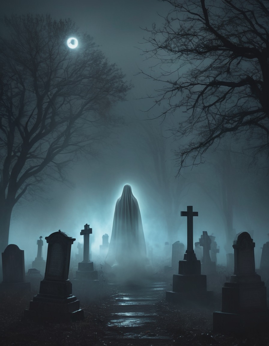 ghost, apparition, fog, cemetery, lantern, spooky, supernatural, gothic, underground, dark