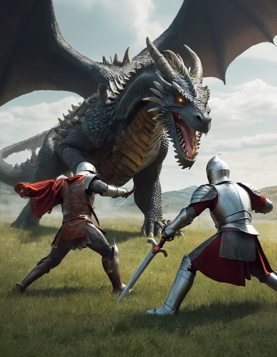 medieval, knight, dragon, battle, fantasy, middle ages