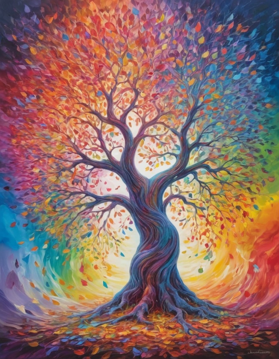 nature, tree, colorful, rainbow, magical, surreal