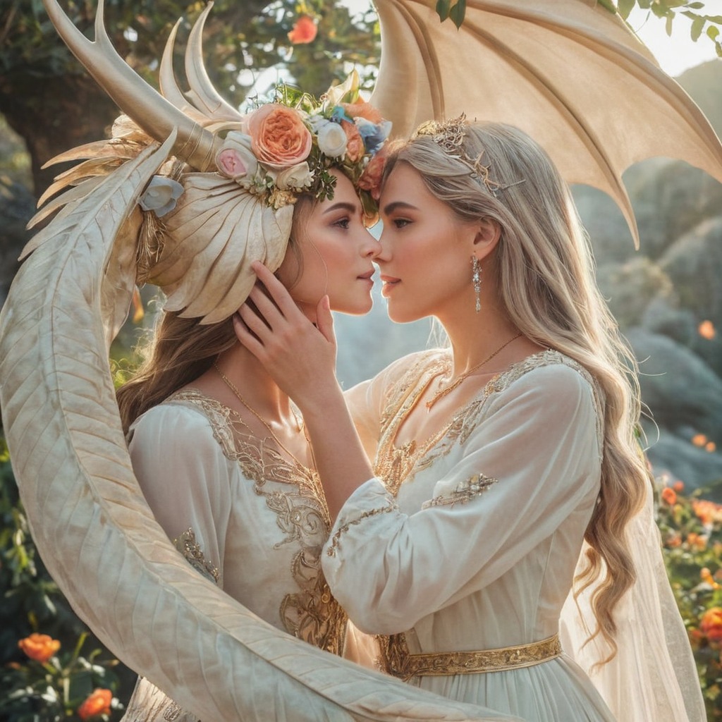 digitalart, fantasyart, fantasycharacter, characterdesign, photography, portrait, beauty, magic, dragon, fanart, embrace, girl, grace, kiss, nature, womens