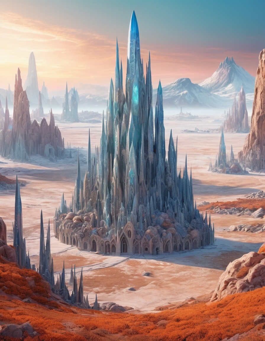 alien, village, crystal formations, peaceful, extraterrestrial, aliens