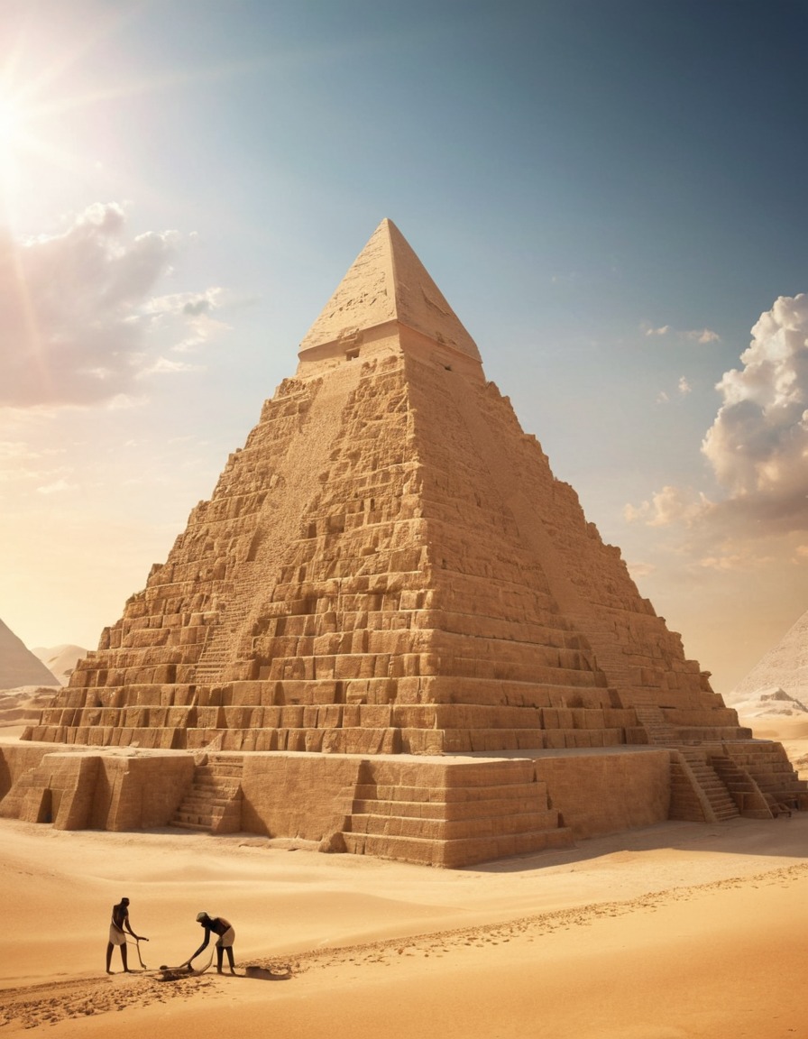 ancient egypt, pyramid construction, 2500 bc, building techniques, ancient architecture, men workers, manual labor