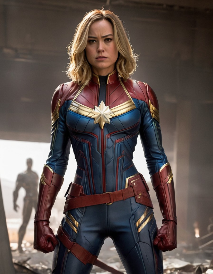 captain marvel, marvel comics, superhero, confident, ripped clothing