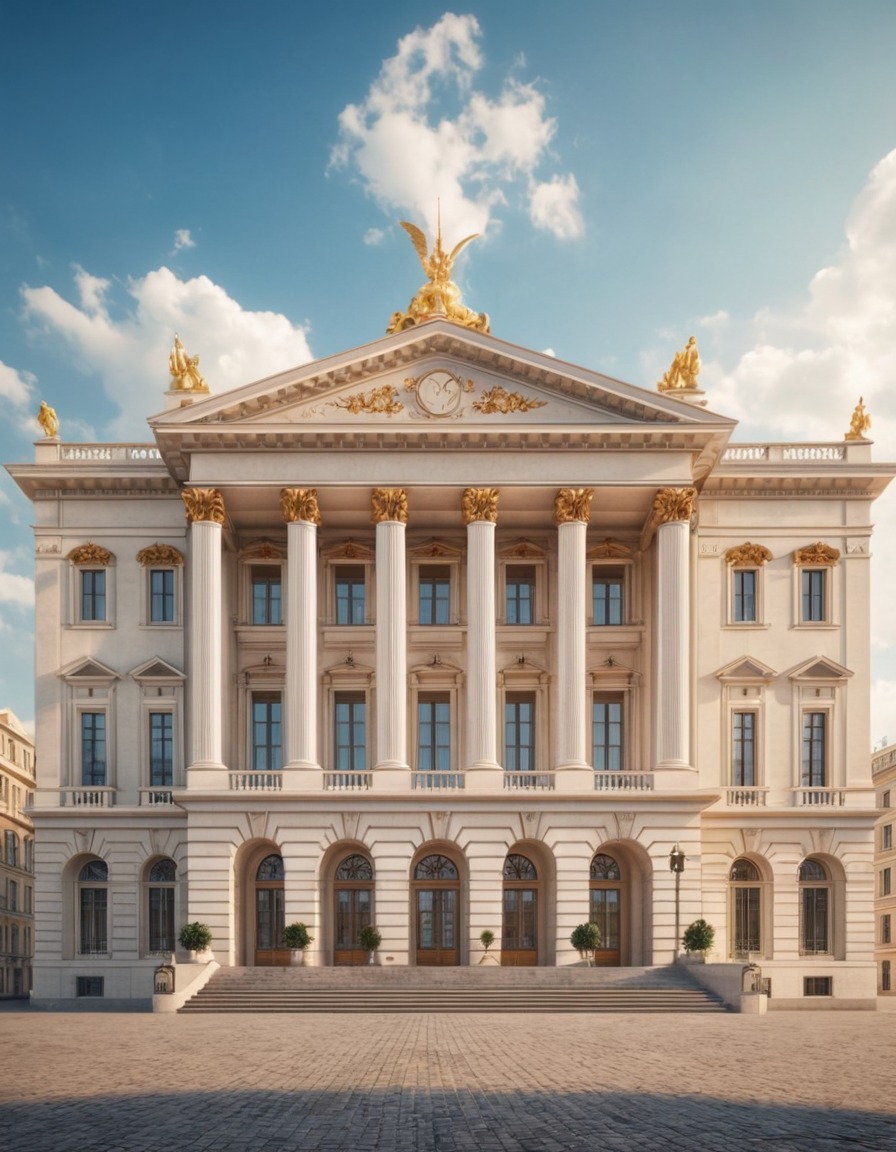 neoclassical architecture, grand building, city square, symmetry, architecture