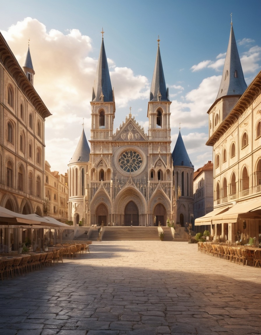 architecture, romanesque, cathedral, medieval town square, historical, europe