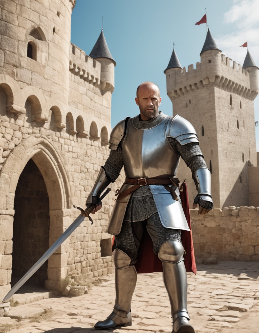 jason statham, knight, medieval, castle, painting