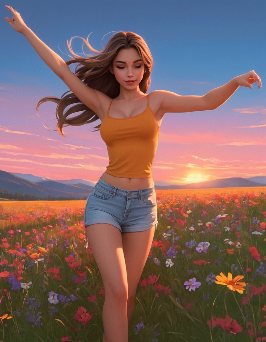 nature, wildflowers, sunset, dancing, beauty