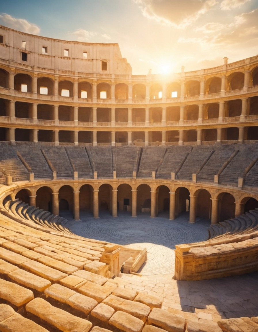 ancient, roman, amphitheater, sunlight