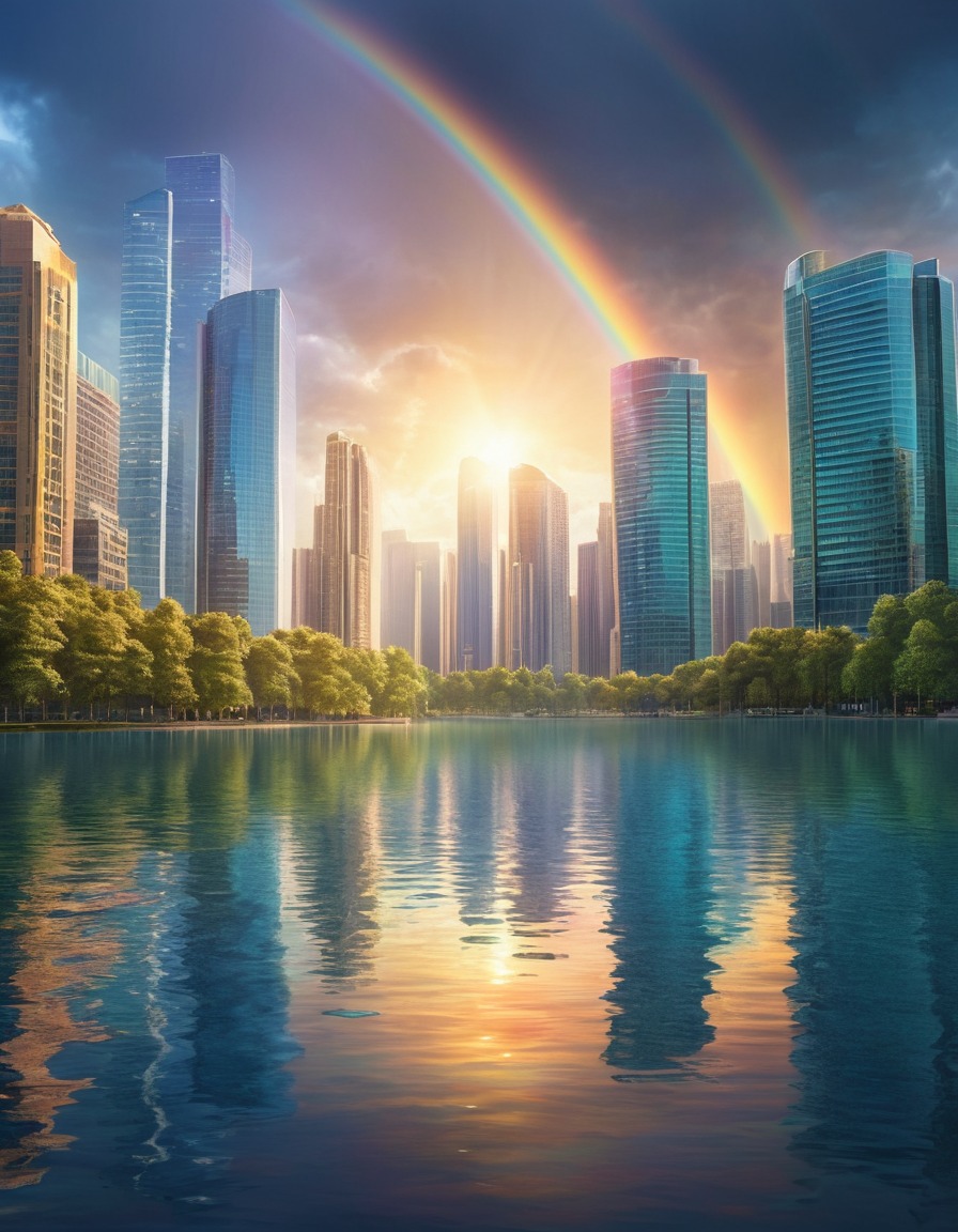 nature, urban, skyline, rainbow, city