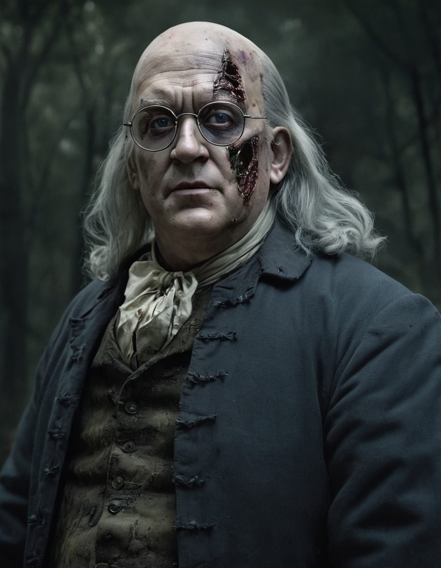 benjamin franklin, zombie, undead, horror, halloween, history, illustration