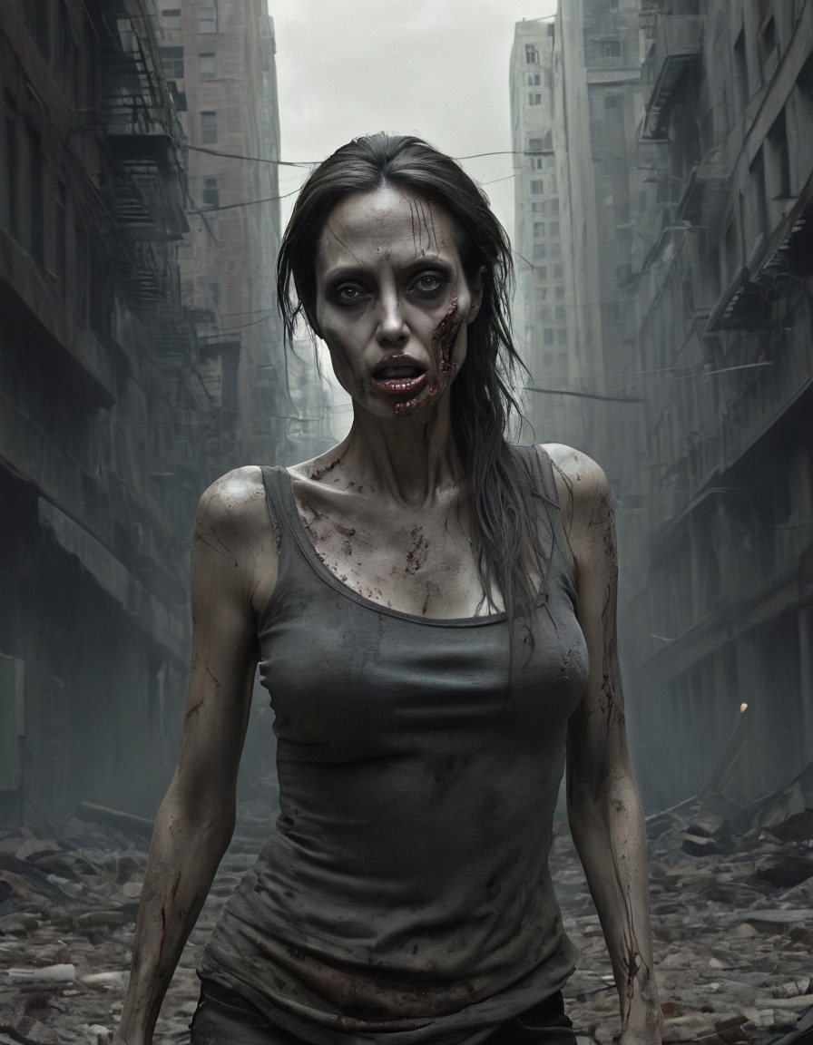 zombie, post-apocalyptic, angelina jolie, cityscape, celebrities