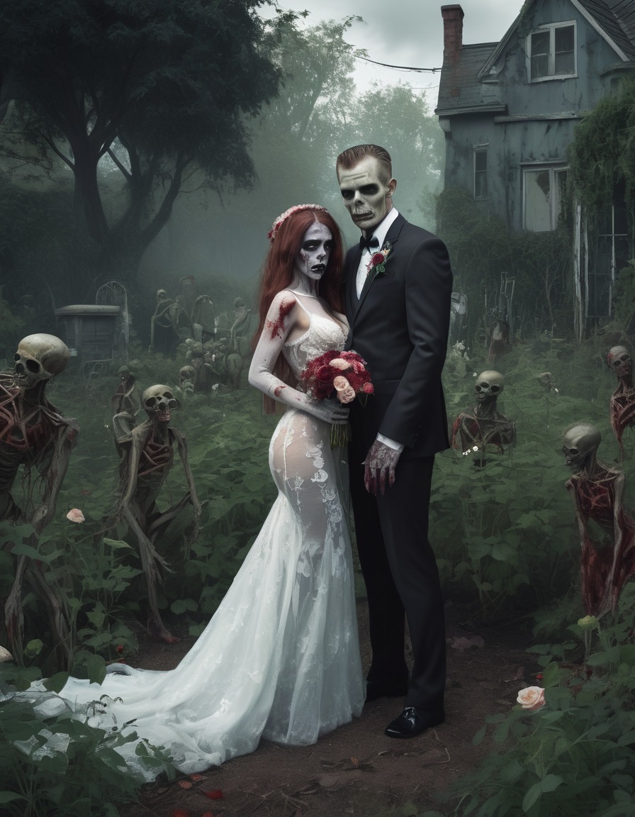 zombie, wedding, creepy, garden, marriage