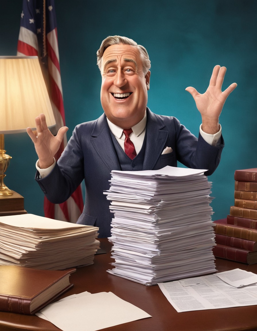 caricature, franklin roosevelt, humor, paperwork, struggle, president, desk, funny