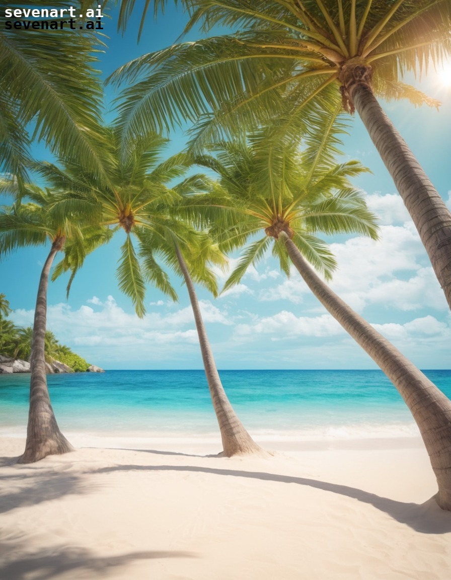 beach, palm trees, tropical, sunlight, serene, nature