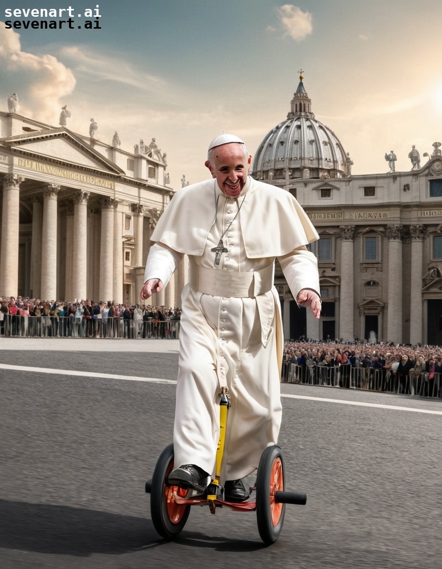 religion, humor, surreal, vatican city, unicycle, pope francis, vatican