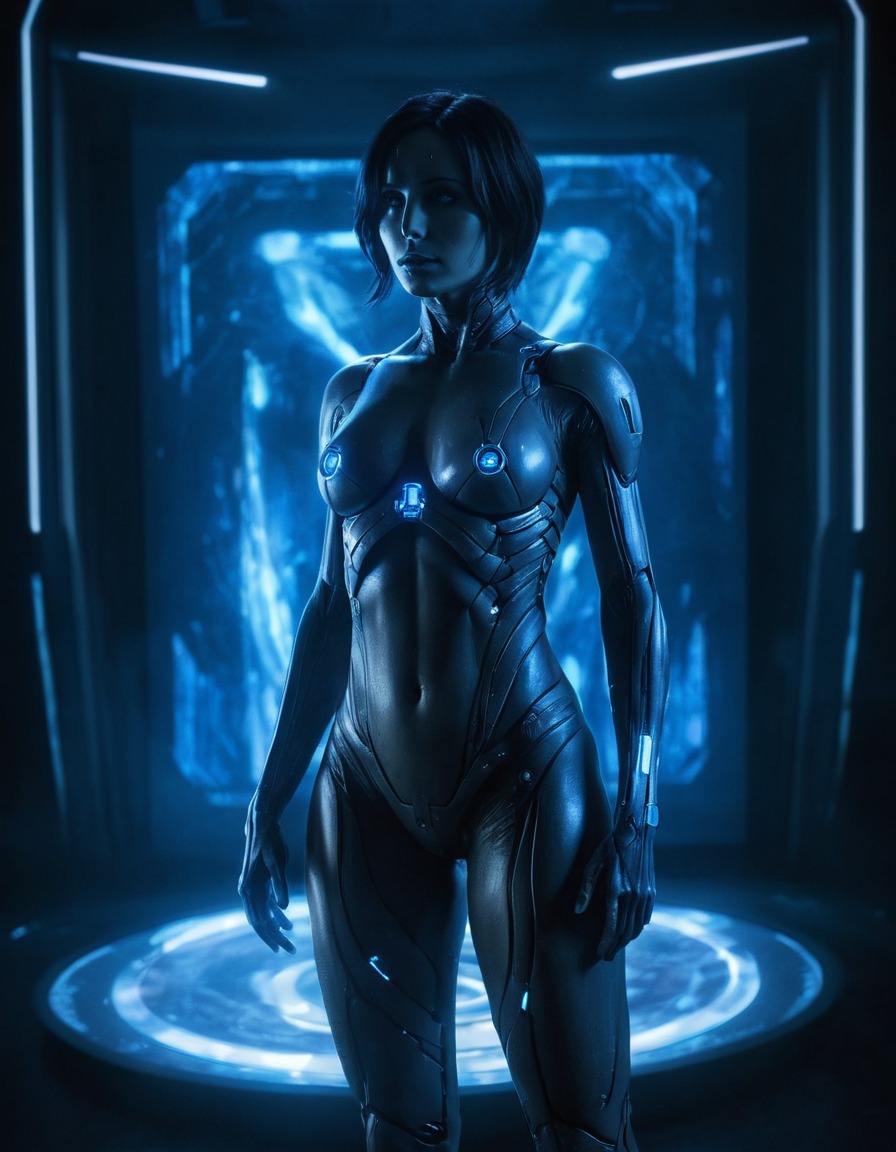 cortana, halo, holographic technology, artificial intelligence, science fiction, virtual assistant, female protagonist, games, dark