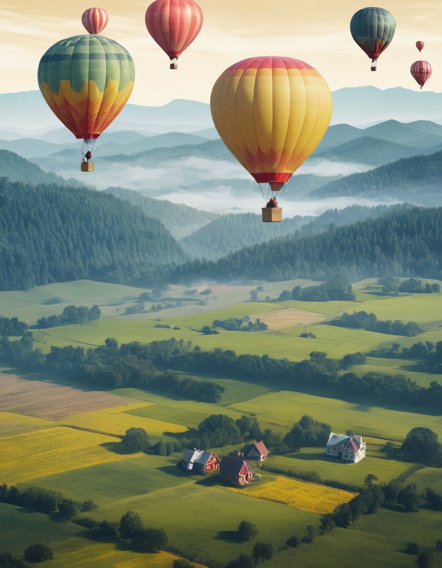 nature, hot air balloons, peaceful, colorful, aerial view