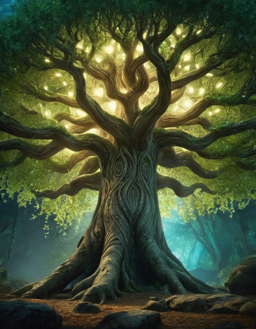 nature, tree, mystical, glowing, luminescent, ancient, fantastic