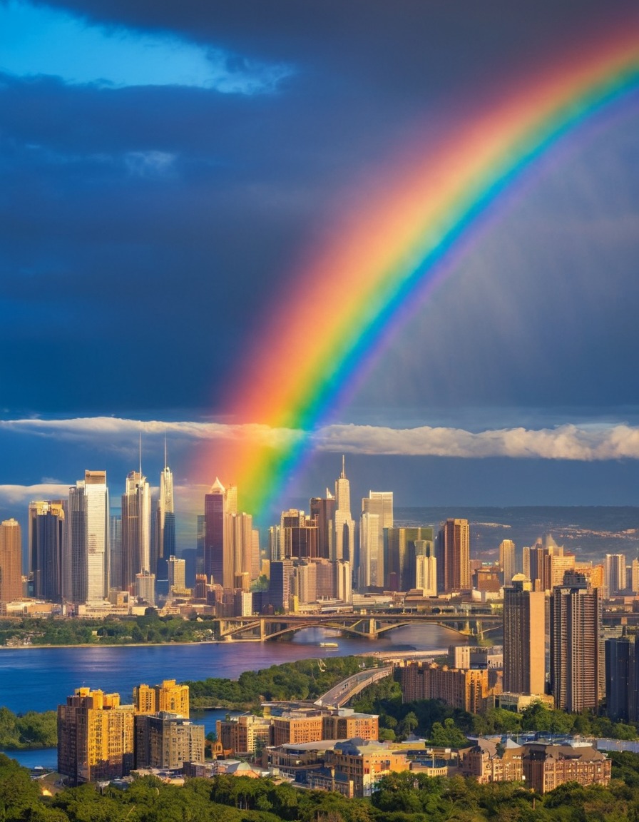 cityscape, rainbow, skyline, harmonious, nature, city