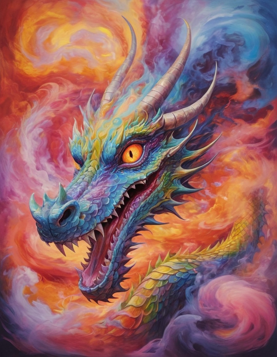 smoke art, dragon, mythical creature, fantasy, imagination, surreal