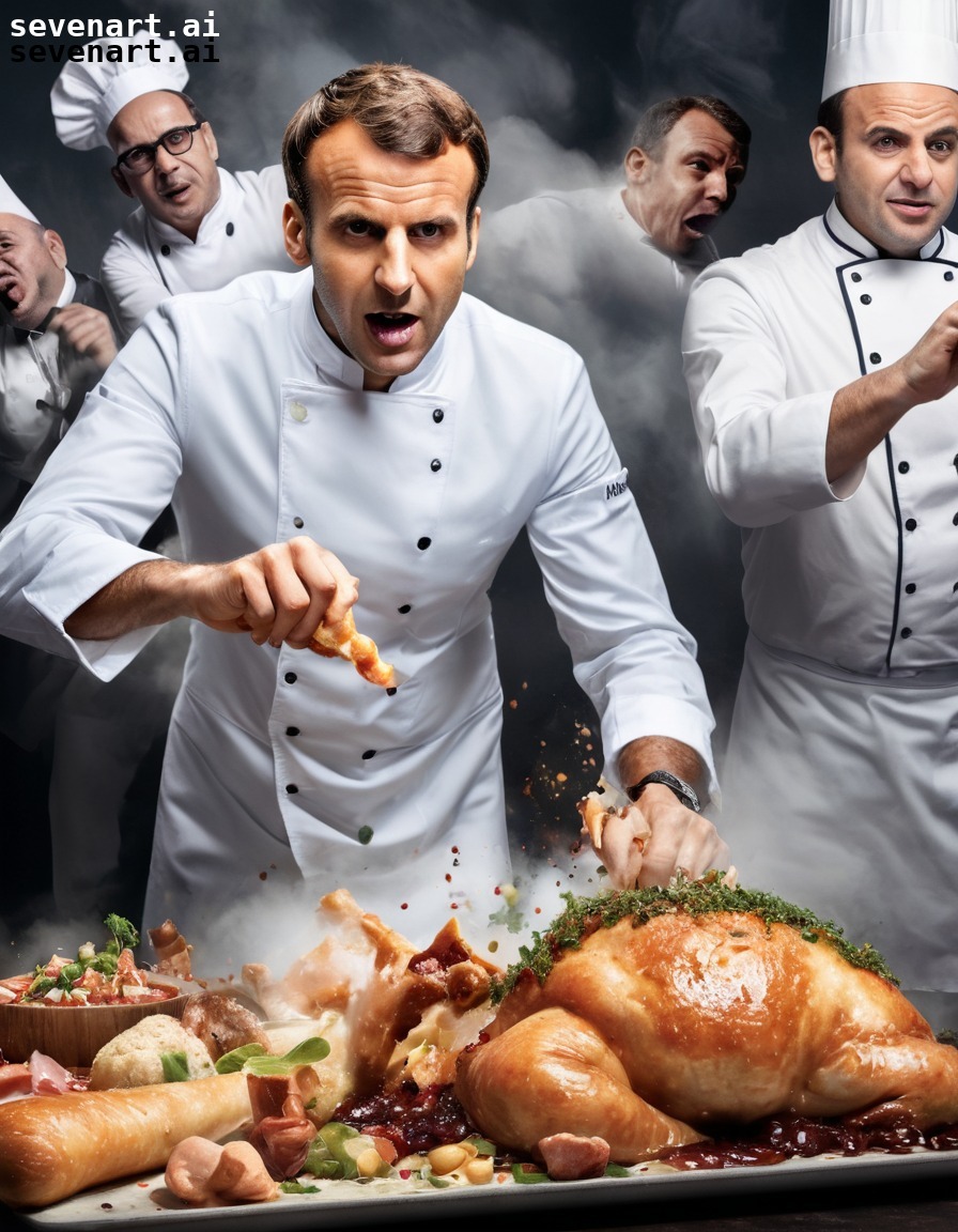 food fight, chefs, emmanuel macron, messy, humor, france