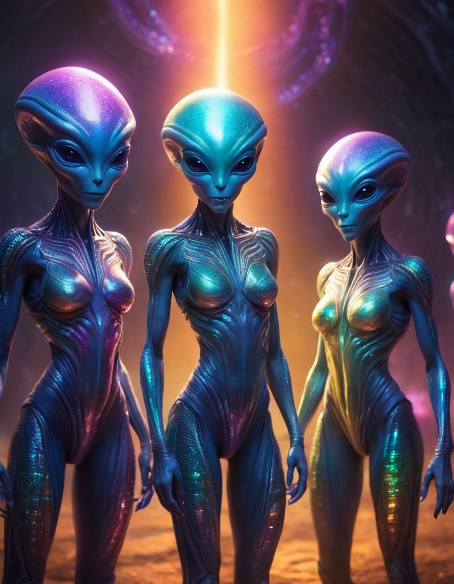 aliens, extraterrestrial, communication, iridescent, light patterns, colorful, science fiction