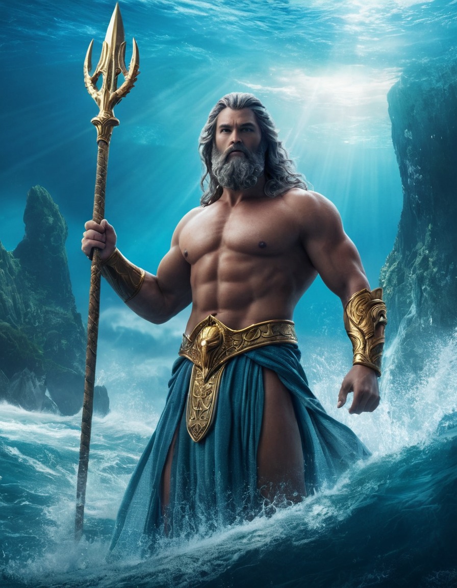 poseidon, greek mythology, deity, ocean, epic, mythical scene