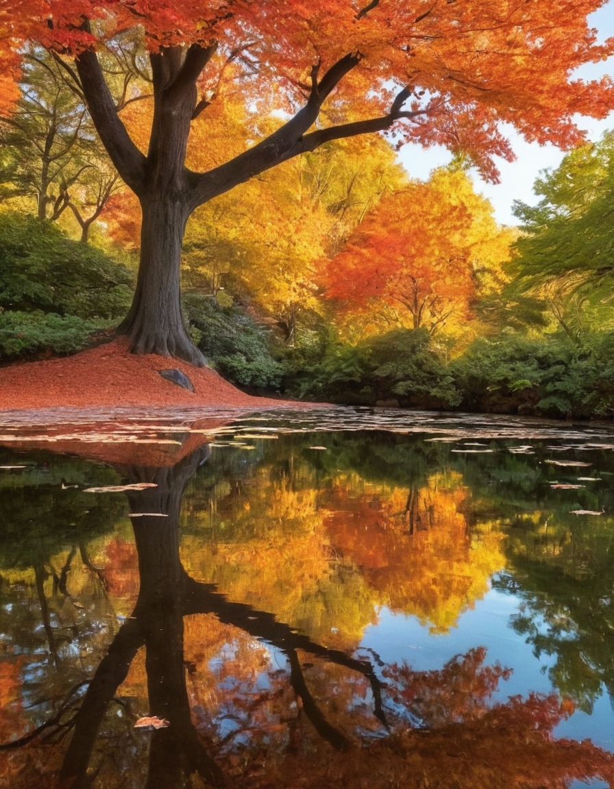 nature, autumn, pond, reflection, serene