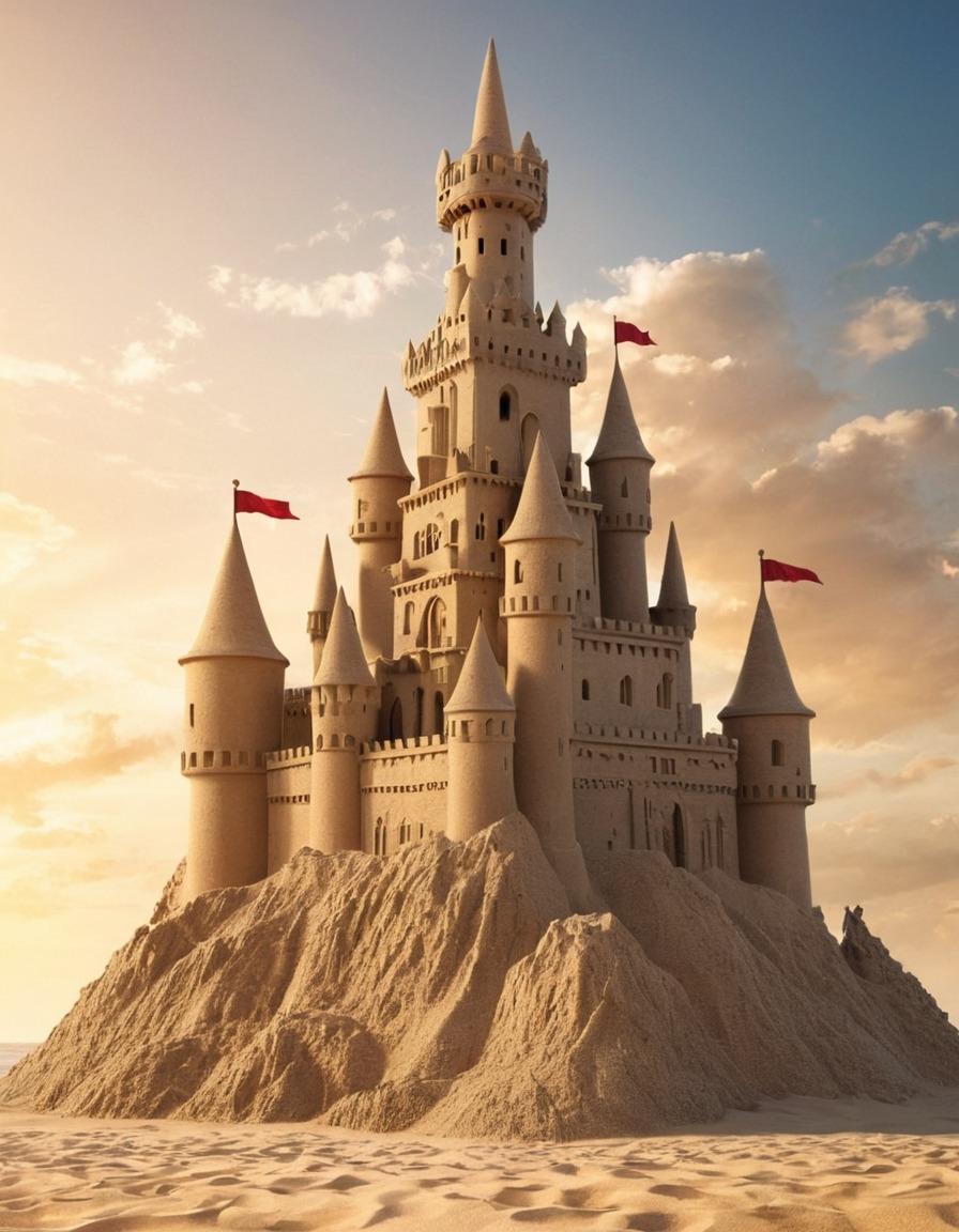 sandcastle, skyscraper, impressive, architecture, beach, construction, engineering