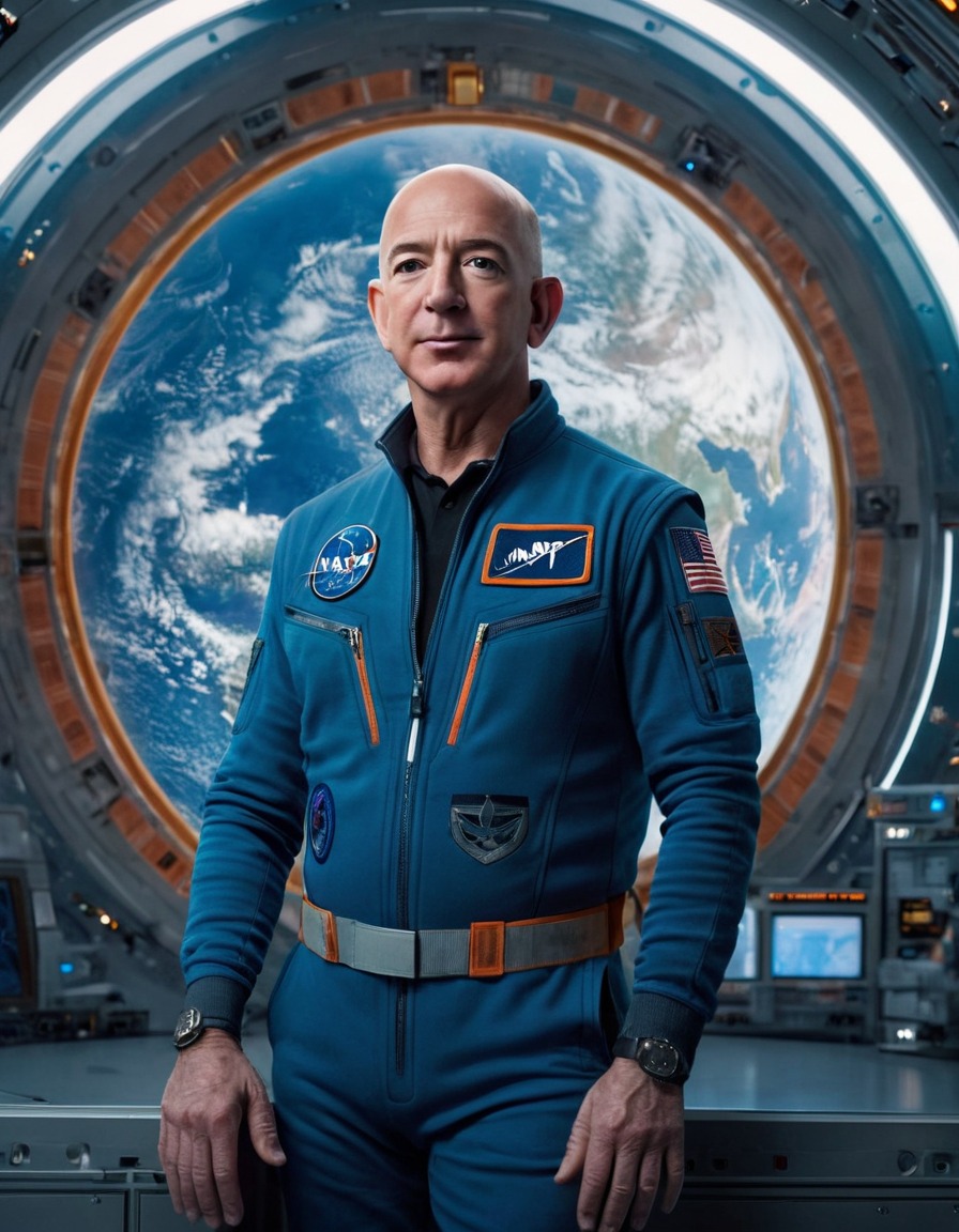 jeff bezos, space station, earth, reflection, achievement