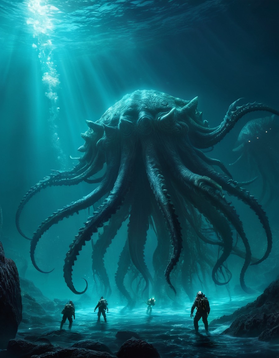 deep sea, explorers, lovecraftian creatures, abyss, underwater, horror, lovecraft, howard lovecraft