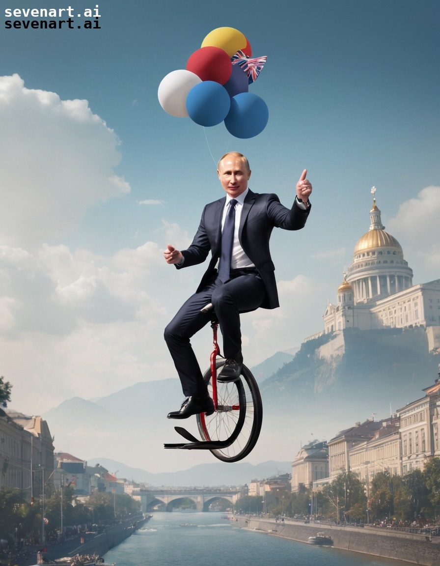 humorous, political satire, world leader, juggling, unicycle, putin, russia, russian president