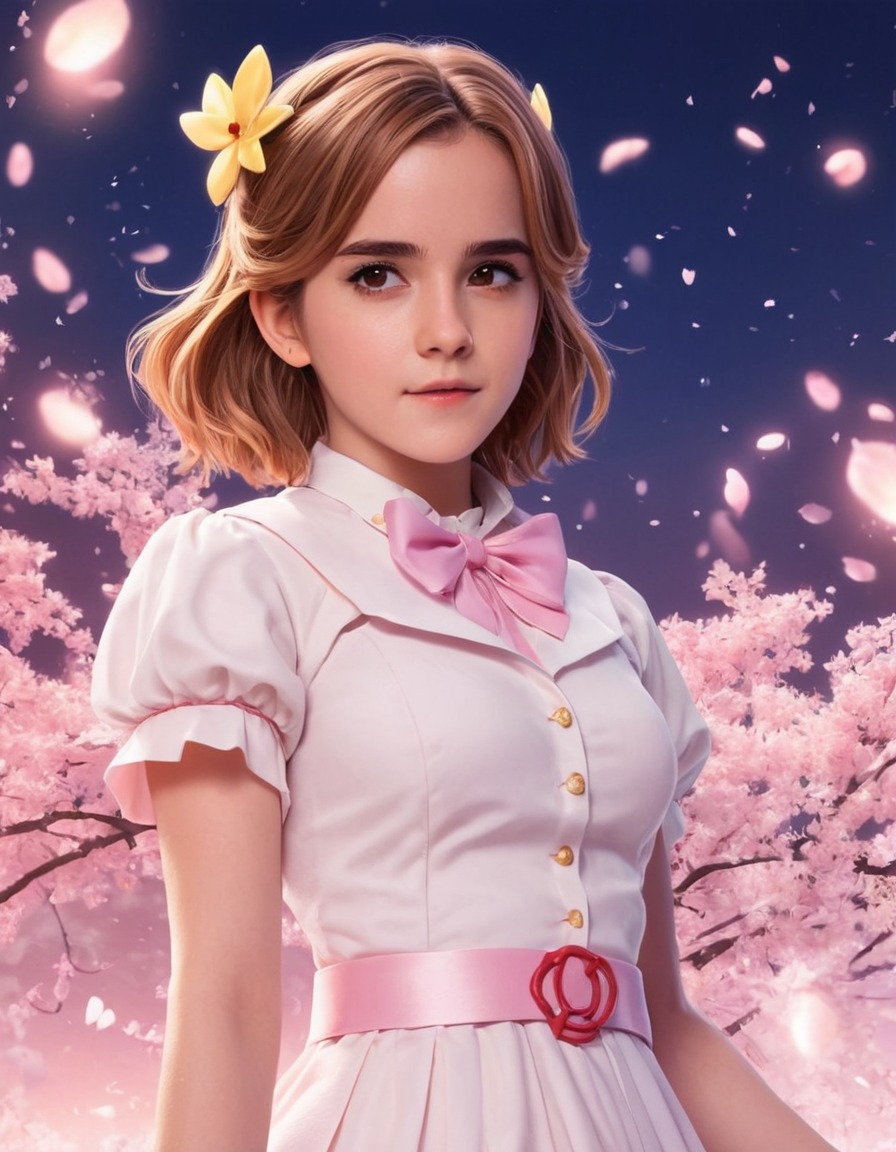 emma watson, magical girl, anime style, fan art, illustration, anime