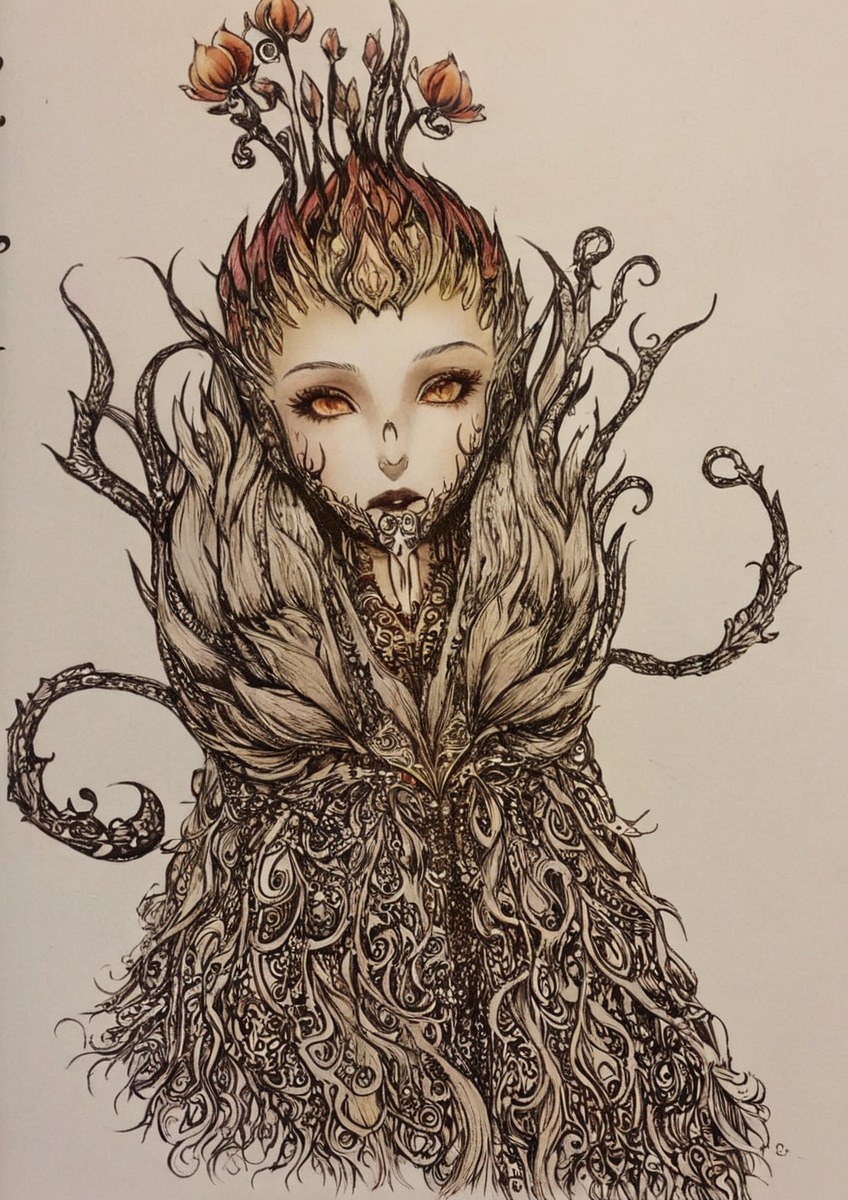 plants, coloredpencils, drawingillustration, fantasycharacter, inkdrawing, hybridcreature