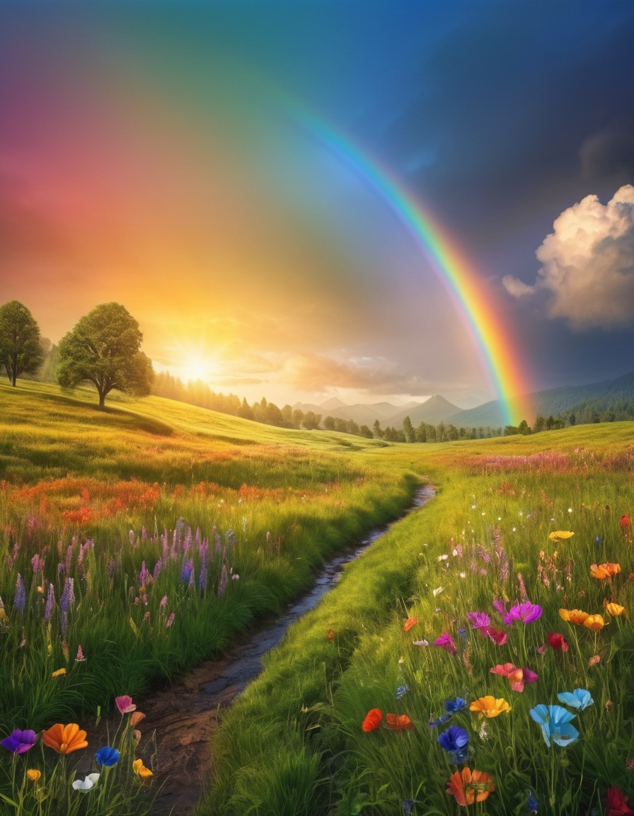 nature, landscape, rainbow, colorful, meadow