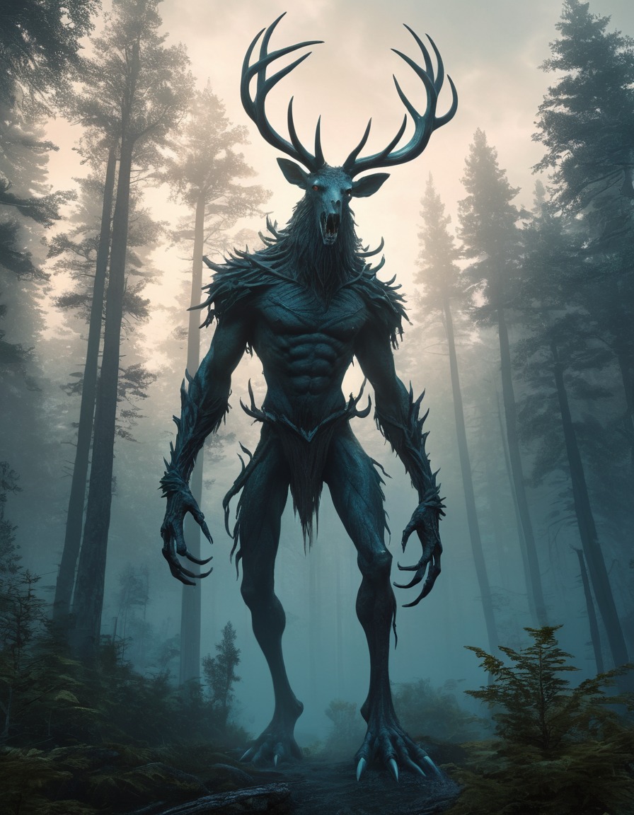 forest, landscape, wendigo, mythical creature, horror, supernatural