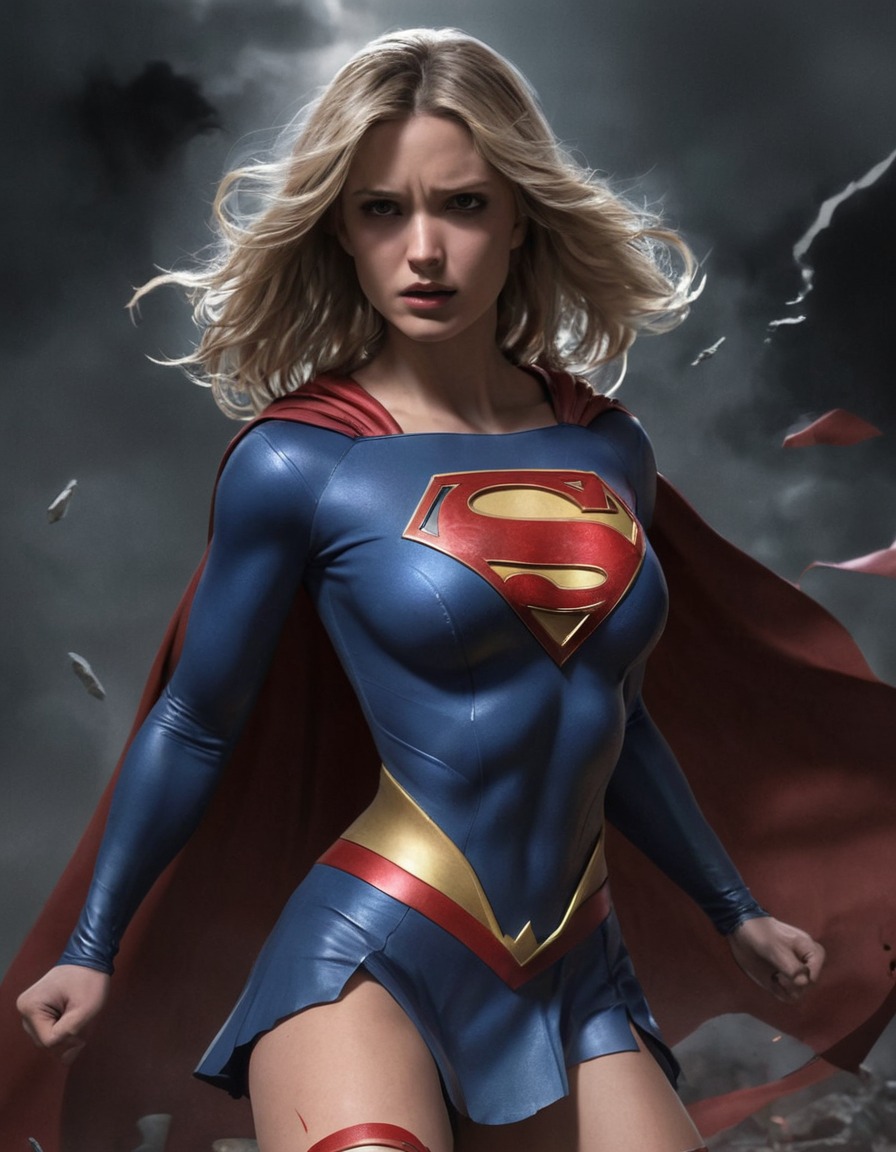 supergirl, superhero, torn uniform, powerful, battles, resilience