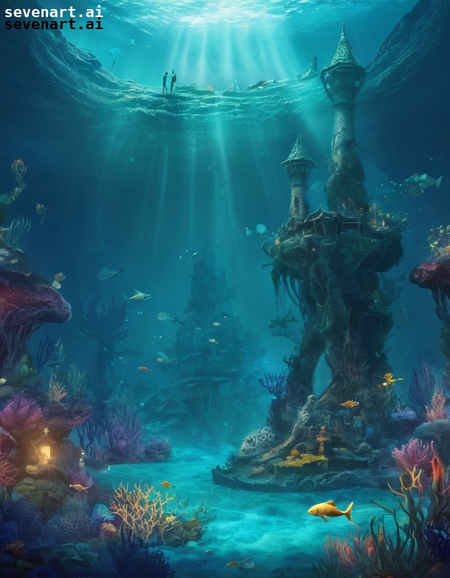 fantasy, underwater, mermaids, sea serpents, mystical