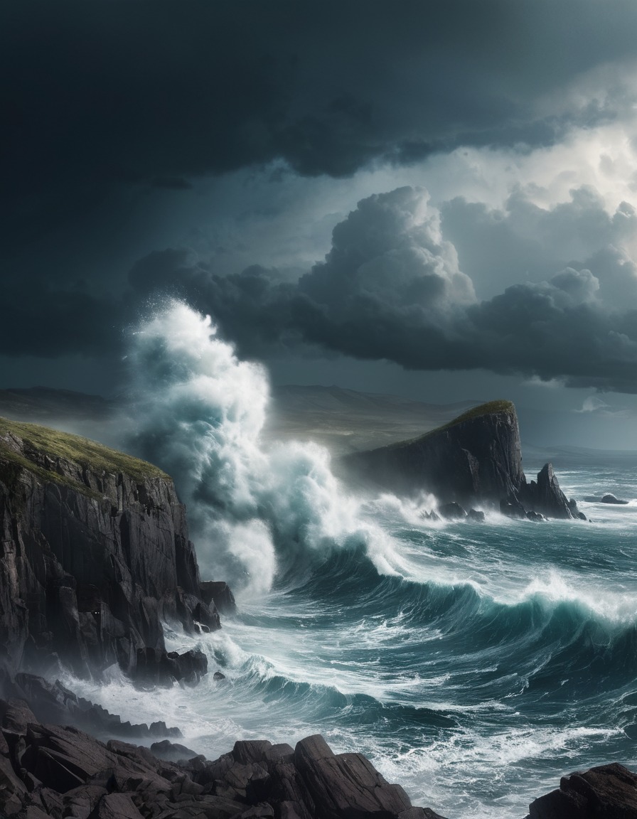 storm, coastline, dramatic, waves, nature