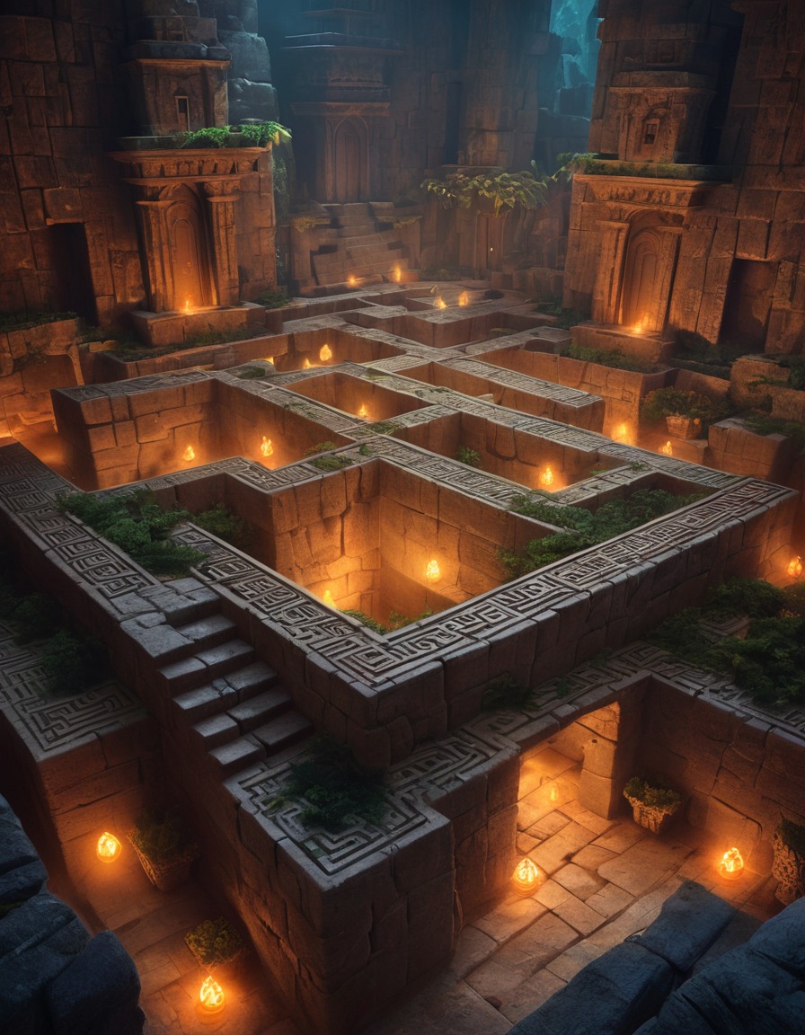 labyrinth, maze, traps, illusions, magic, fantasy scene