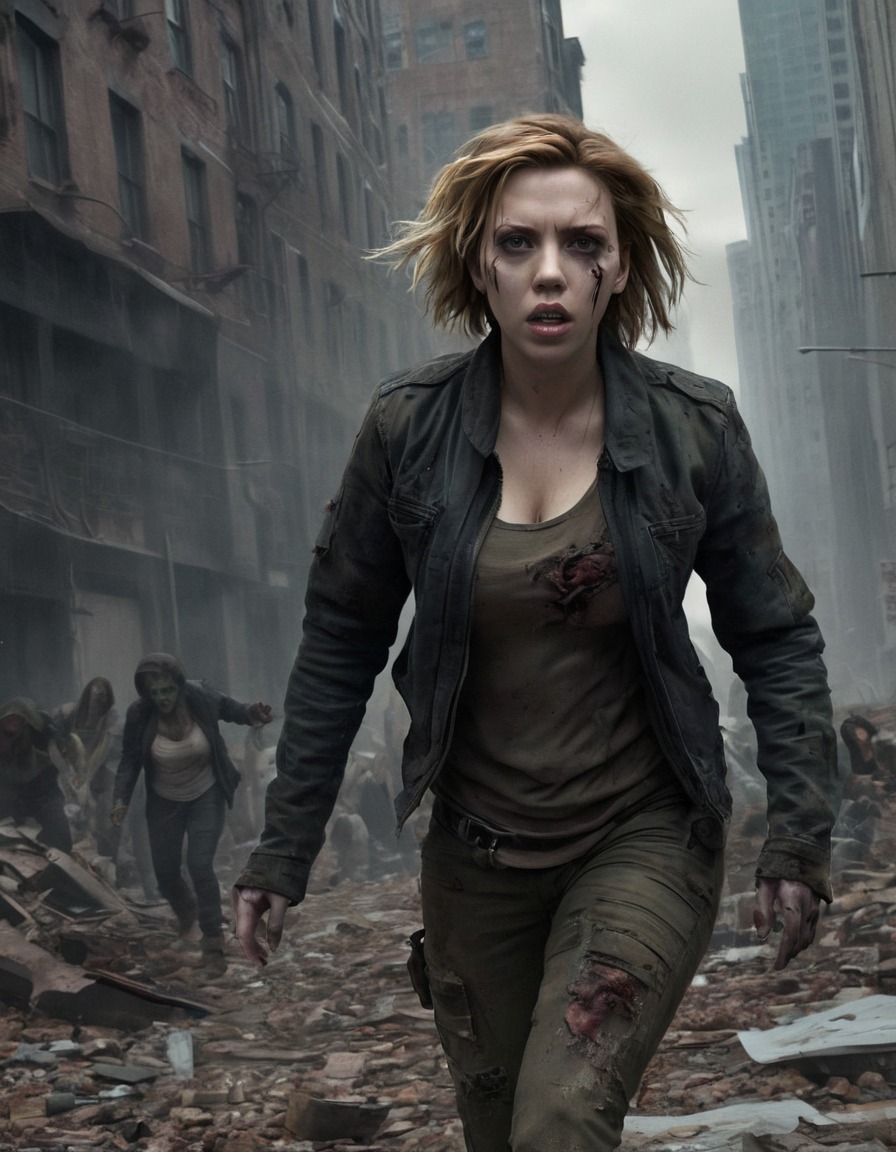 scarlett johansson, zombie, post-apocalyptic, cityscape, horror, celebrities