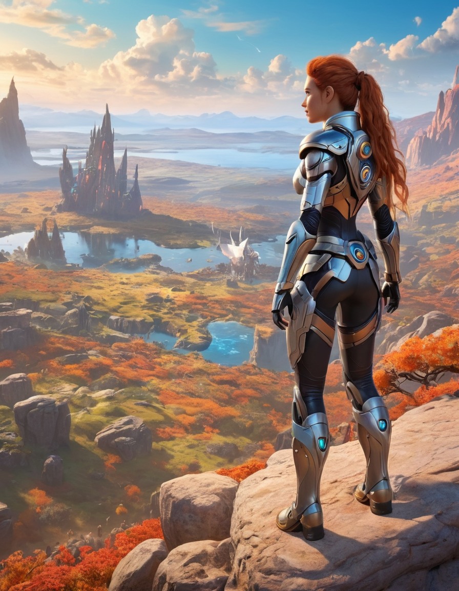 aloy, robotic creatures, landscape, horizon, adventure, games, girls from games