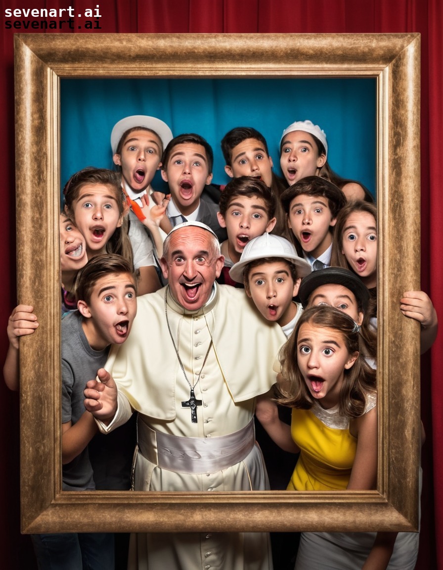 pope francis, photo booth, silly faces, young people, humor, vatican