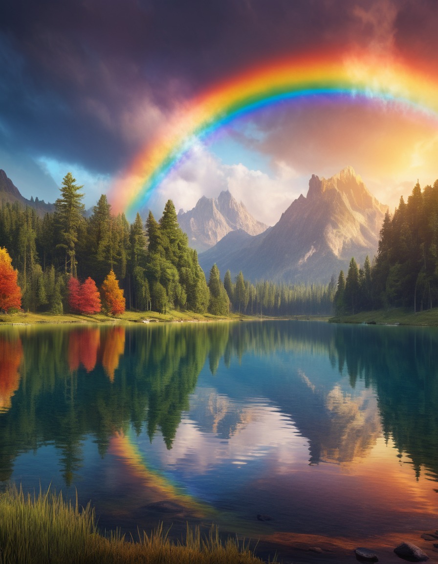 nature, rainbow, lake, colorful